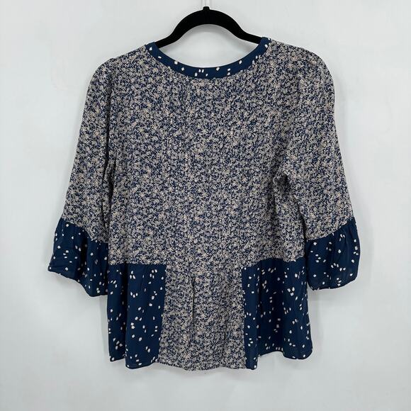 Anthropologie Maeve Navy Blue Hiver Lace Bib Front Blouse Size 4 - Picture 6 of 7